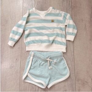 Little Co Blue and White Stripe Terry Outfit Sz 6-9 Mo